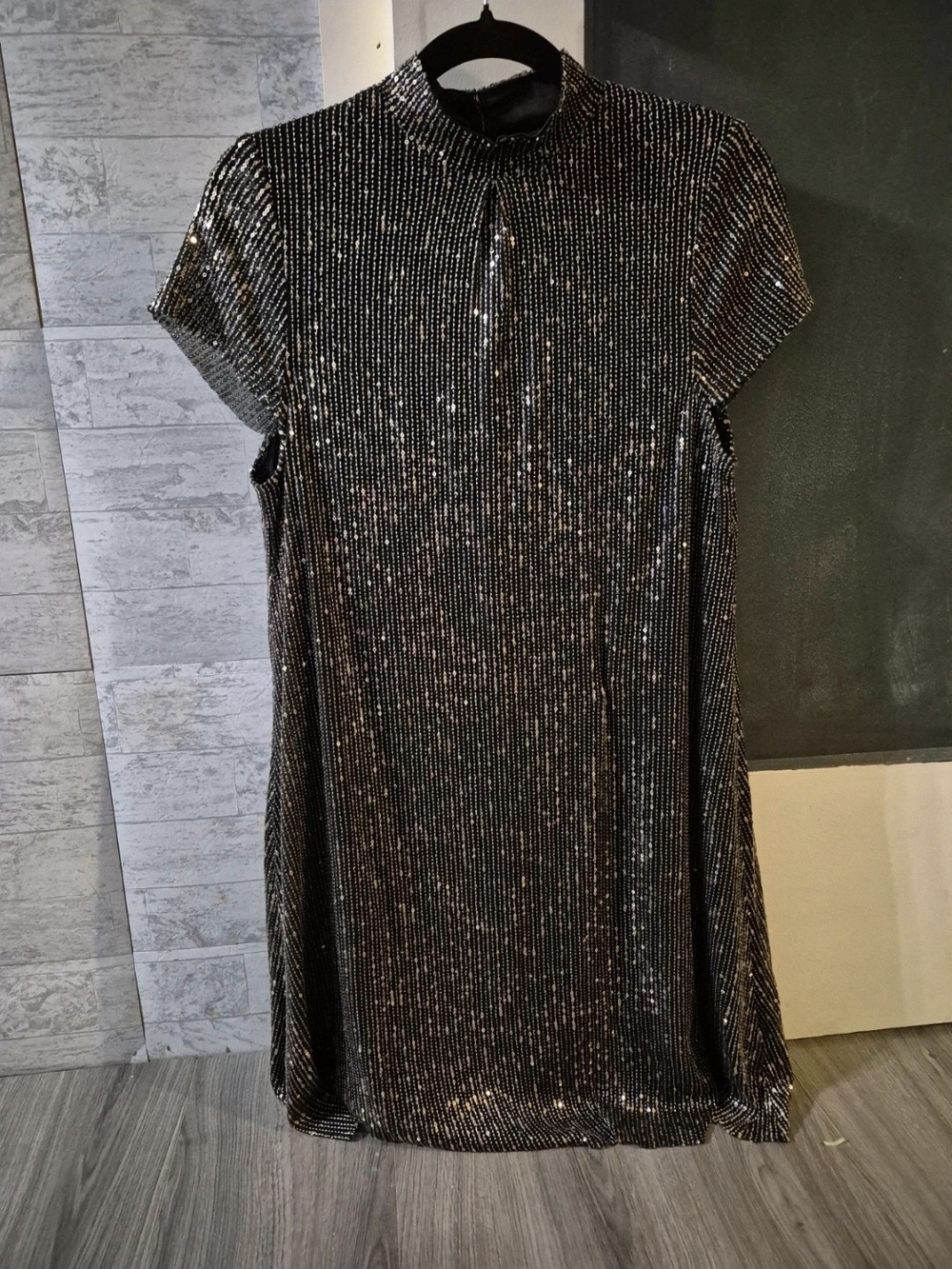 Joyfolie Black Sequin Short Sleeve Shift Tunic